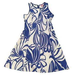 Lilly Pulitzer Blue & White Abstract Sleeveless Fit Flare Dress Size M